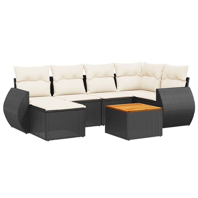 vidaXL Patio Sofa Set with Cushions Outdoor Furniture 7 Piece Poly Rattan - 21.7 x 21.7 x 14.6