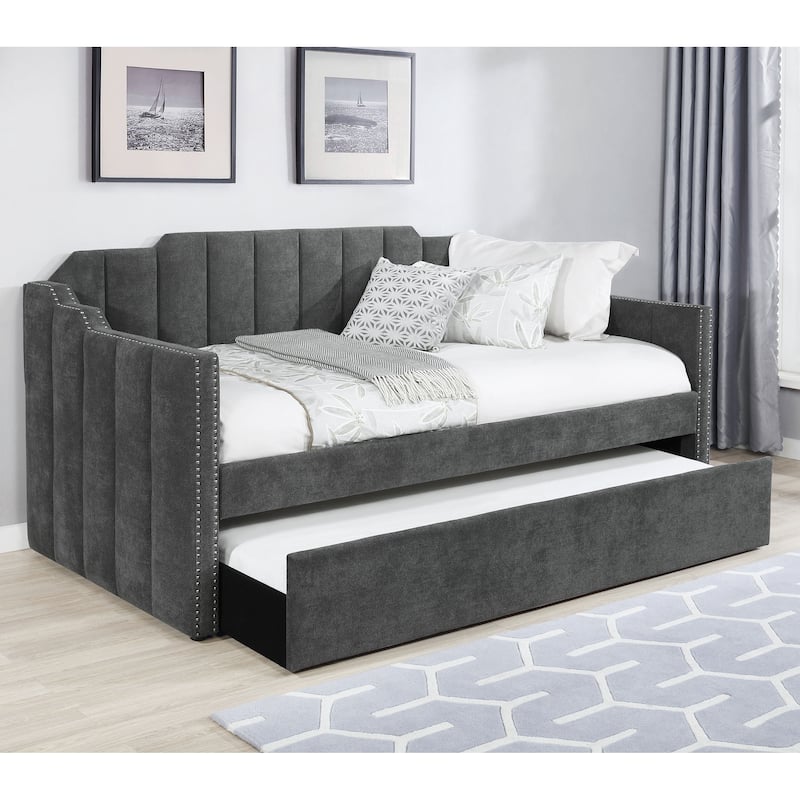 Kingston Upholstered Twin Daybed with Trundle Charcoal