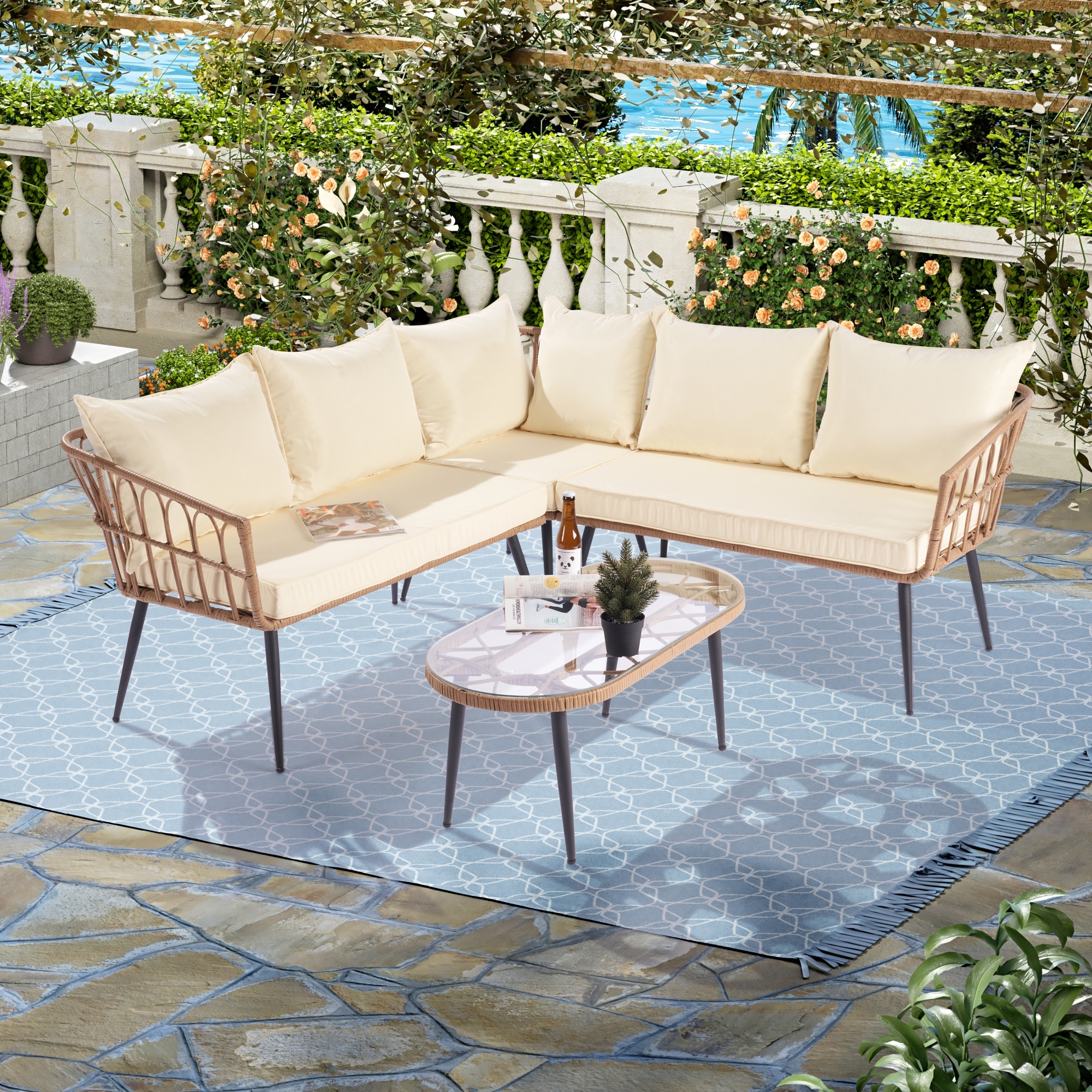 Beige rattan hot sale garden furniture