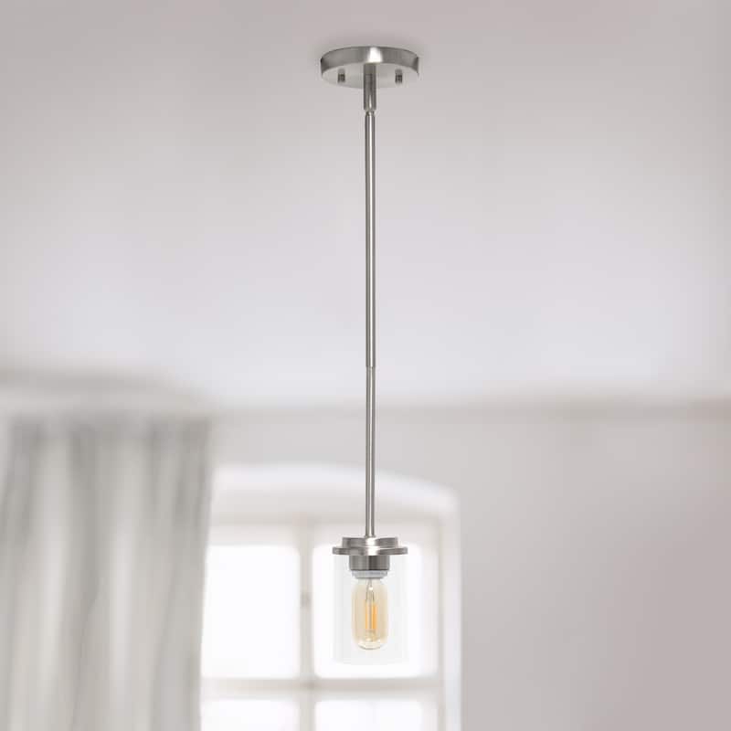 Modern Pendant Light - 1-Light Cylindrical Glass Shade with Brushed Nickel Finish - 9.5