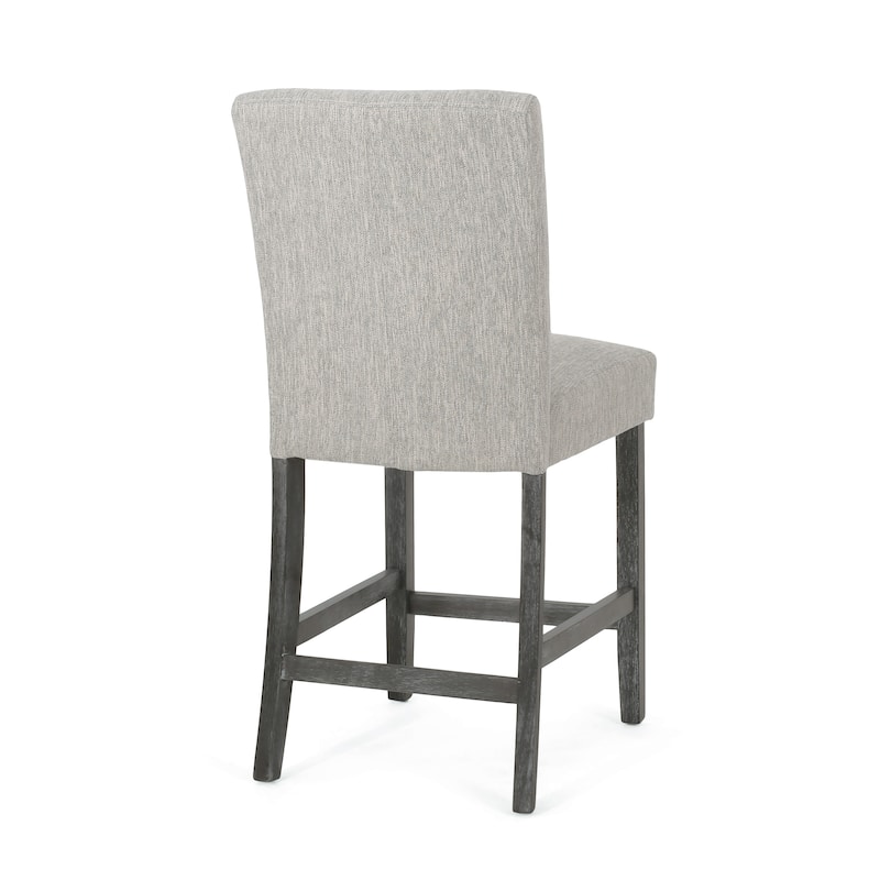 Sika Counter Height Stool Chair Set of 2, Tufted Light Gray, Charcoal Wood