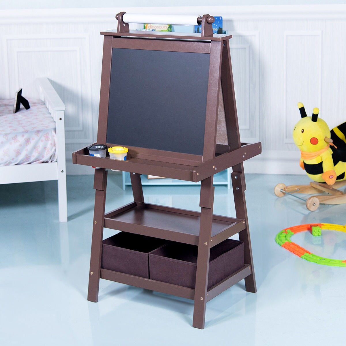 Shop Gymax Kids Standing Art Easel Black Whiteboard Storage Box
