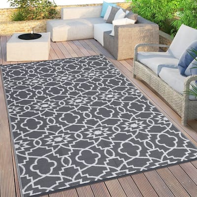 Outdoor Plastic Straw Rug Geometric Waterproof Reversible Area Rug for Patio Backyard Picnic Camp Beach