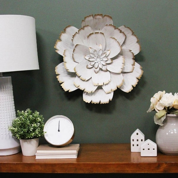 Shop Stratton Home Decor Handcrafted White Metal Flower Wall Art
