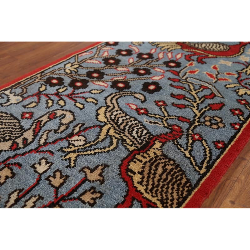 Animal Pictorial Ziegler Indian Runner Rug Handmade Blue Wool Carpet - 2'5"x 8'0"