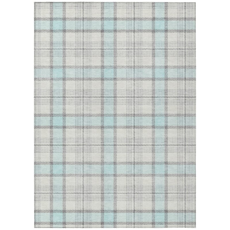 Machine Washable Indoor/ Outdoor Casual Plaid Chantille Rug