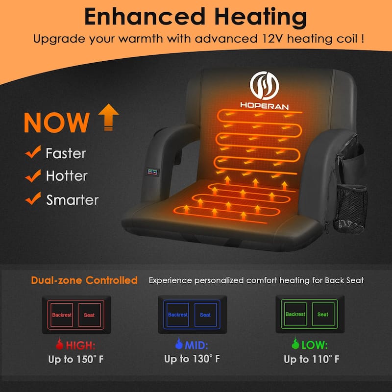 23 Inch 2-Pack Heated Stadium Seats for Bleachers with 20000mAh Power Bank Included Stadium Seating for Bleachers Seat