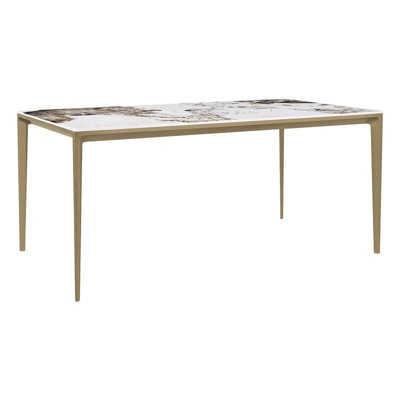 Spruce & Spring Modern Pandora Sintered Stone Dining Table with Sculptural Bronze-Aluminum Base