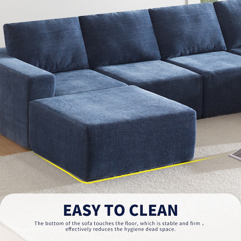 Modular U-Shaped Sectional Sofa with 2 Ottomans, Chenille Cloud Floor Couch, Fully Compressed Upholstered Sofa