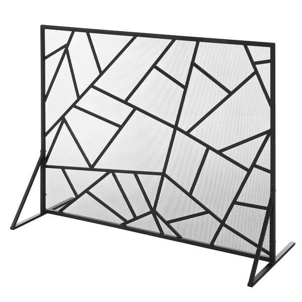 Homcom Single Panel Metal Fireplace Screen Cover Stainless Steel Spark Guard Art Modern Decoration Black Overstock 32200121