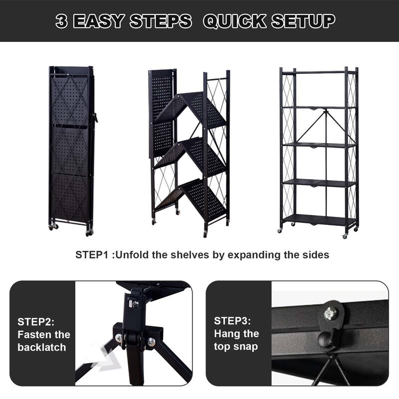 5-Tier Metal Storage Shelving Unit Foldable Storage Rack