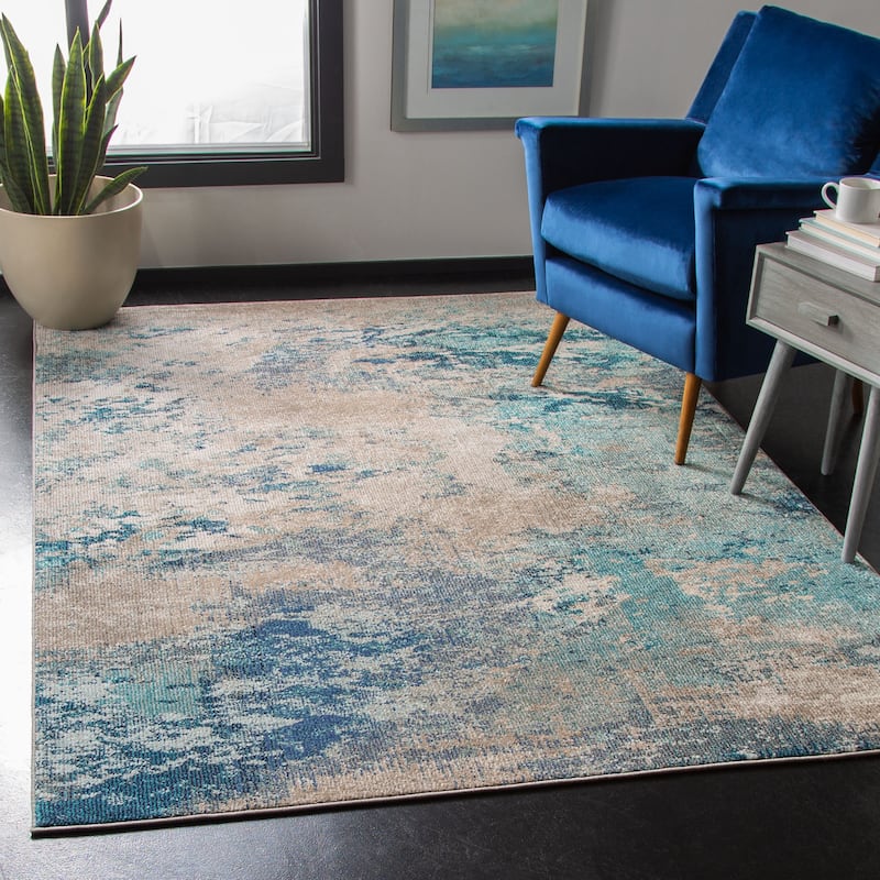 SAFAVIEH Madison Memnuna Modern Abstract Rug - 5'3" x 7'6" - Blue/Beige - Rectangle