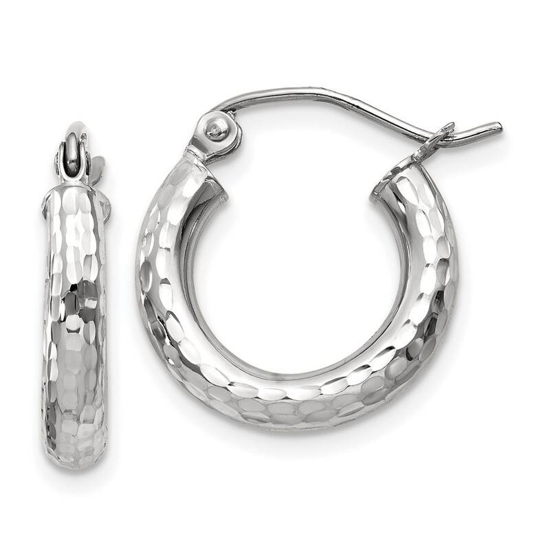 Curata 10k White Gold 3mm Full Diamond Cut Round Hoop Earrings -14mm 16mm 20mm 25mm 30mm 35mm 40mm 45mm 55mm