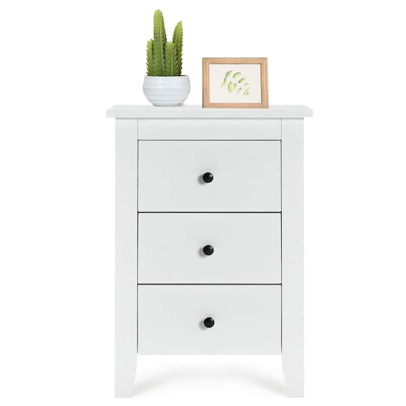 Costway 1PC/2PCS Nightstand End Beside Sofa Table w/ 3 Drawers Bedroom
