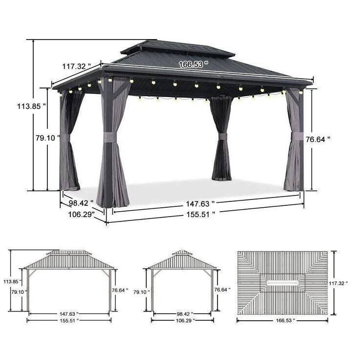 PURPLE LEAF Outdoor Galvanized Steel Hardtop Gazebo, Aluminum Frame Gazebo With Curtains
