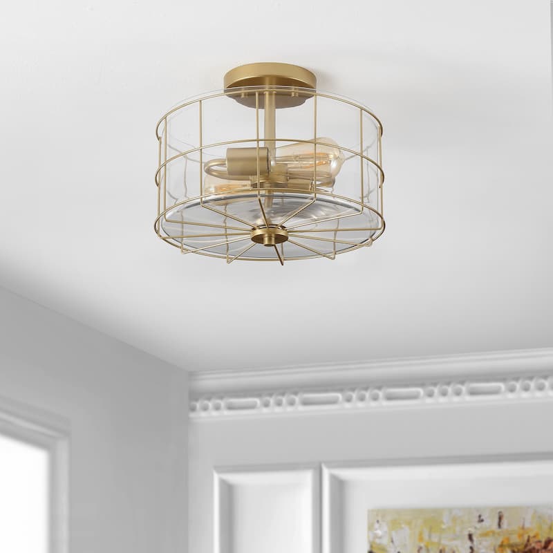 SAFAVIEH Lighting Amrita Flush Mount - 12" W x 12" D x 8" H - 12Wx12Dx8H - Brass
