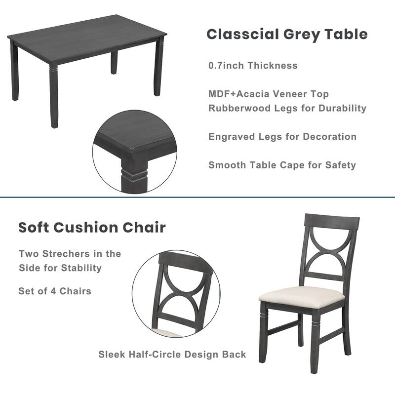 Kitchen Table Set with Upholstered Bench and 4 Dining Chairs