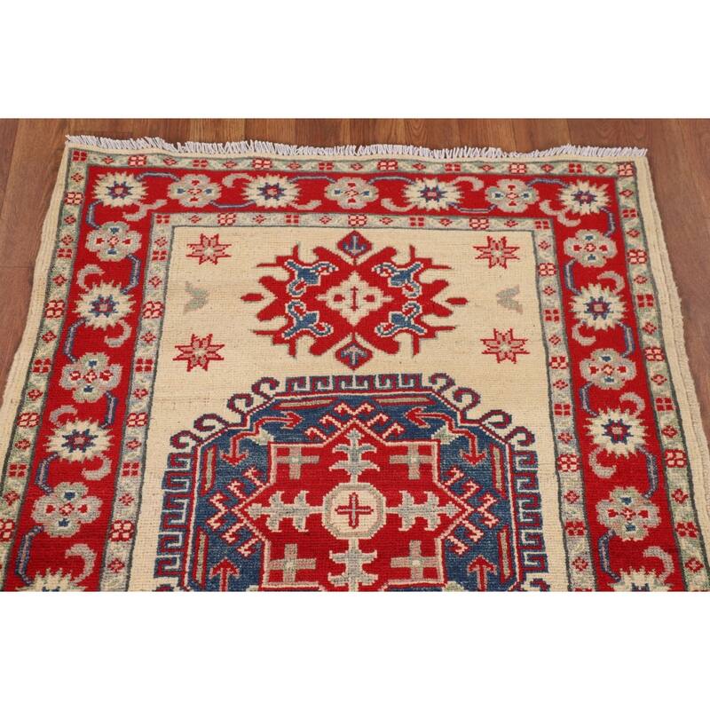 Kazak Foyer Rug Hand-Knotted Traditional Beige Wool Carpet - 2'10" x 3'10"