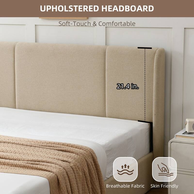 Modern Minimalist Upholstered Storage Bed with Lift-Up Platform