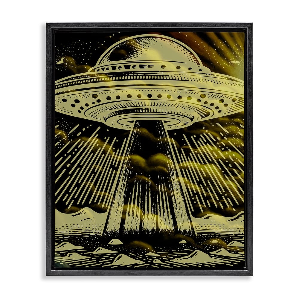 Stupell Mysterious Alien UFO Framed Floater Canvas Wall Art Design By Jesse Keith