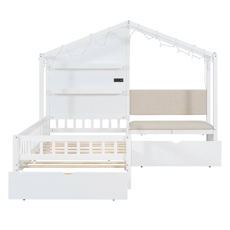 House Bed with Upholstered Sofa