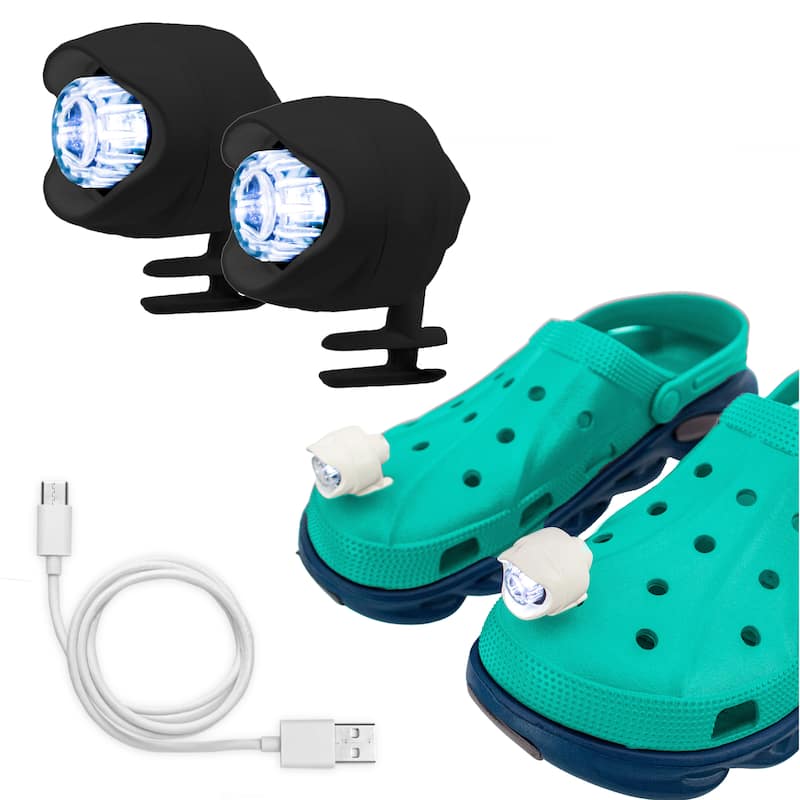 LED Shoe Lights For Crocs - USB Rechargeable, Ultra-Bright Headlights for Shoes, 3 Modes, Waterproof Clip On - regular - Black