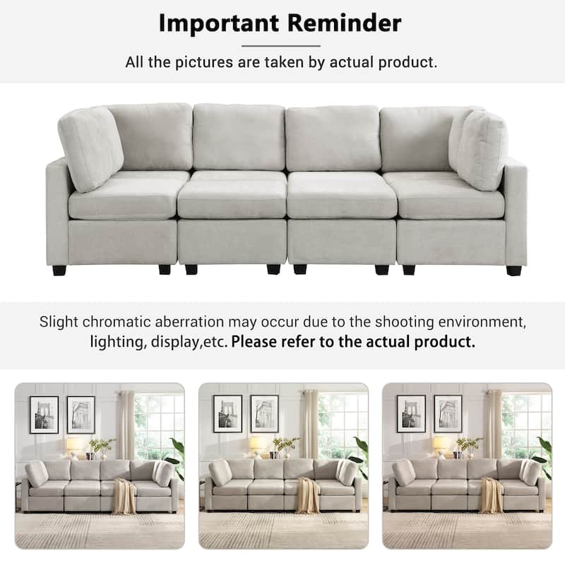 103" U-Shaped 6-Seat Sectional Sofa with Movable Ottomans, Plush Chenille Fabric, 3 USB Ports, and Versatile Seating