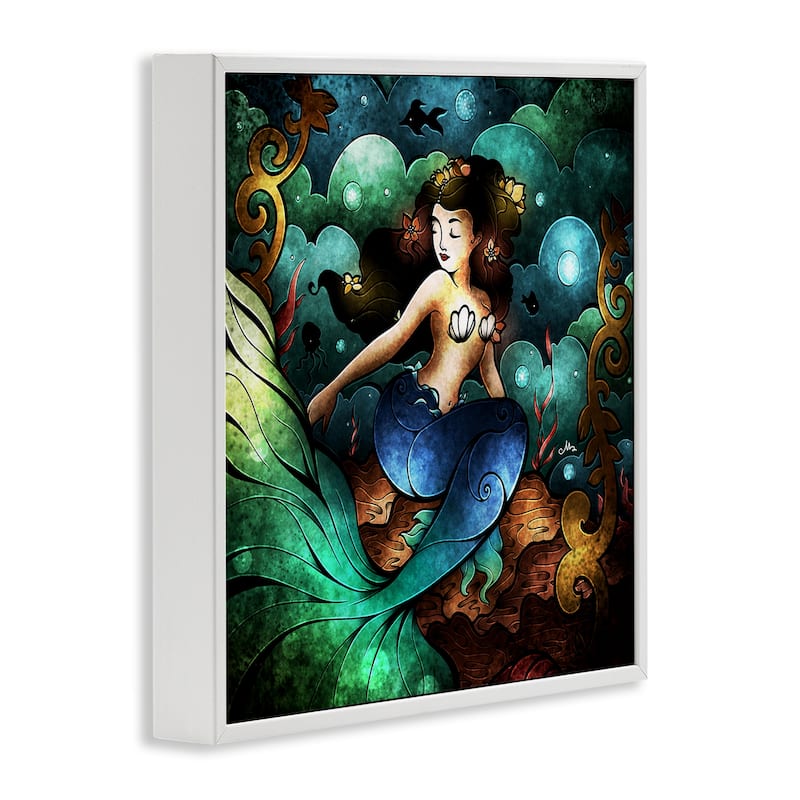 Stupell Vivid Deco Mermaid Framed Giclee Art Design By Mandie Manzano