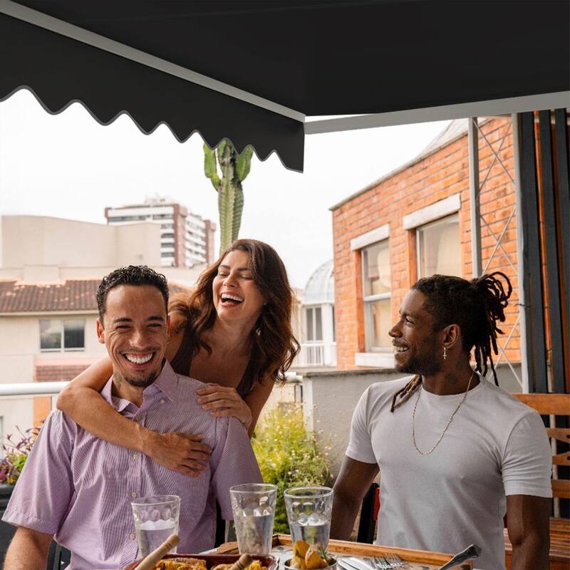 ALEKO Caribbean Motorized Patio Awning - White Frame - Onyx Black - 13 x 10 Feet