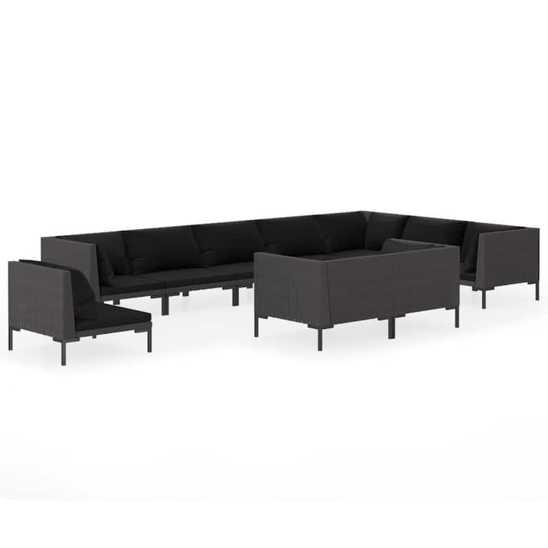 vidaXL Patio Lounge Set Outdoor Sectional Corner Sofa Poly Rattan Dark Grey - 27.6" x 27.6" x 24"