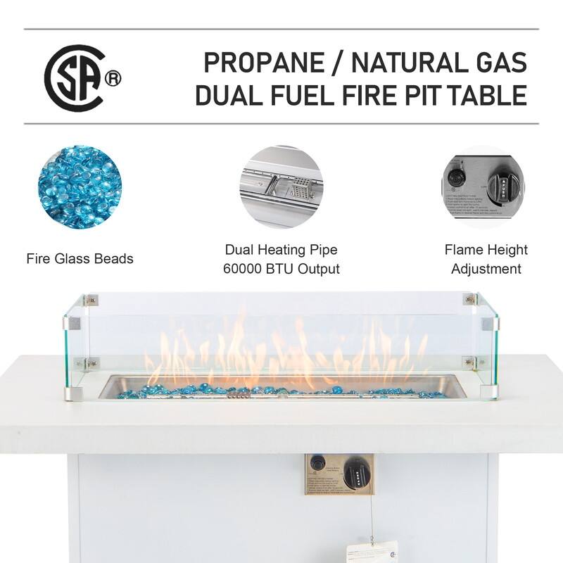 9-Piece Modern Aluminum Outdoor Furniture Set With Fire Pit Table Propane/Gas 60,000 BTU, Extra Large Aluminum Patio Sectional