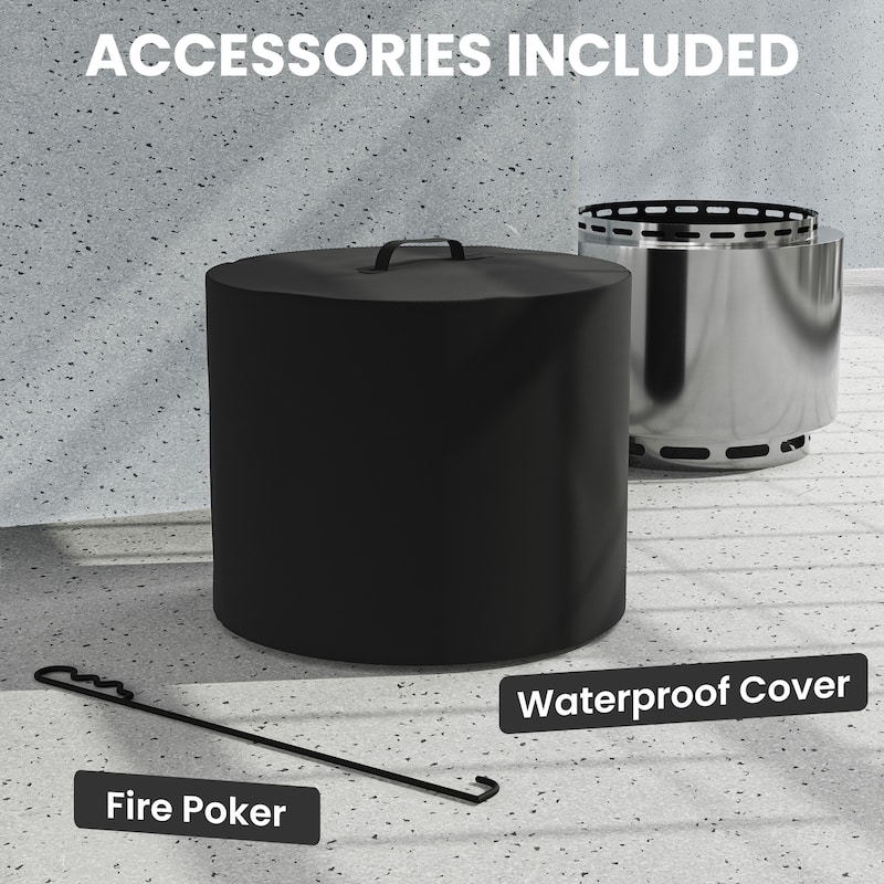 19inch Outdoor Smokeless Fire Pit, Portable Wood Burning Fire Pit for Patio, Backyard