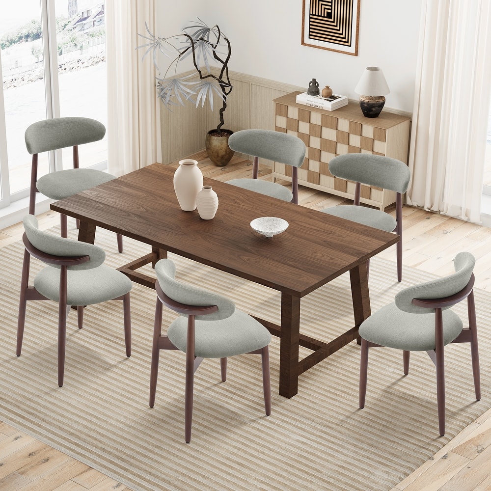 RENEWLINE Mid-Century Modern Upholstered Dining Chair with Wooden Legs