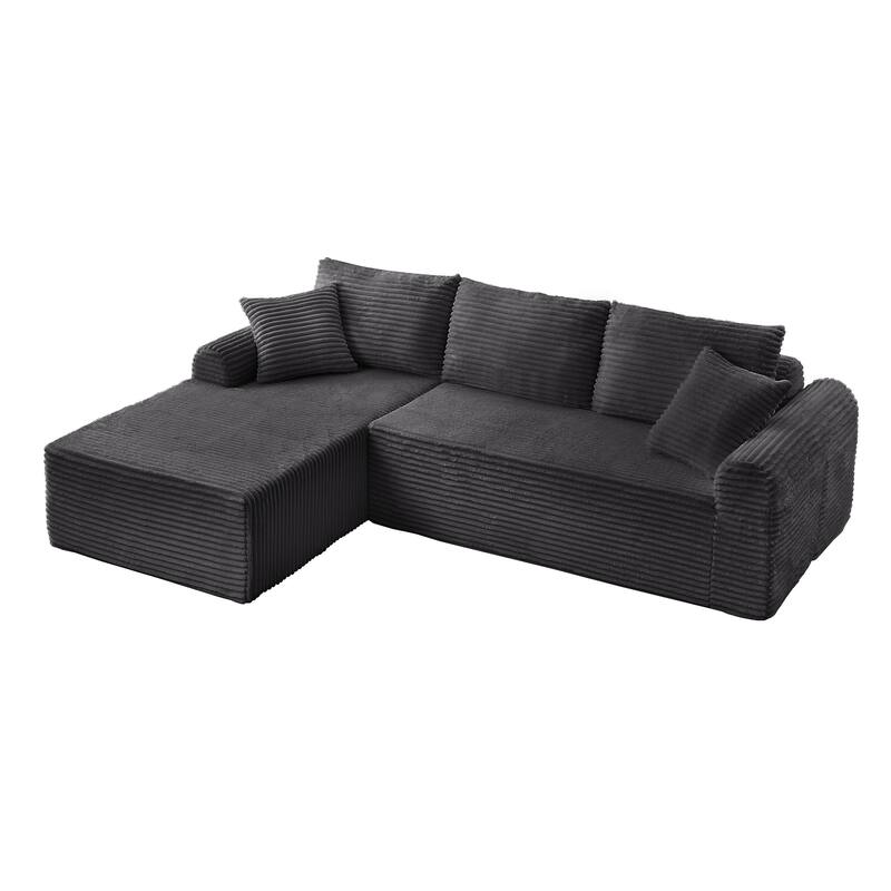 Modular Corduroy Sectional Sofa with Arched Armrests & Pillows, Modern L-Shape Upholstered Couches with Chaise for Apartment
