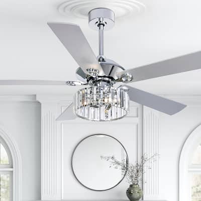 52 Inch Chrome Ceiling Fan with Lights and Remote(5-blade)
