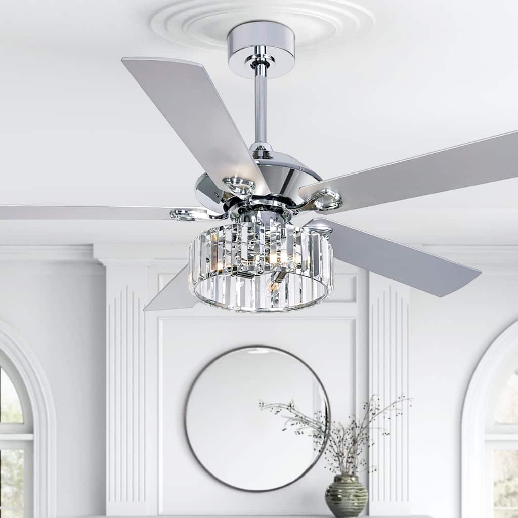 52 Inch Chrome Ceiling Fan with Lights and Remote(5-blade)