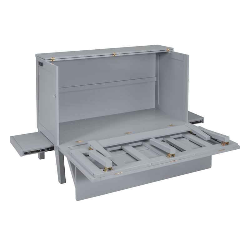 Full Size Murphy Bed with USB Port, Removable Shelves, and Space-Saving Design