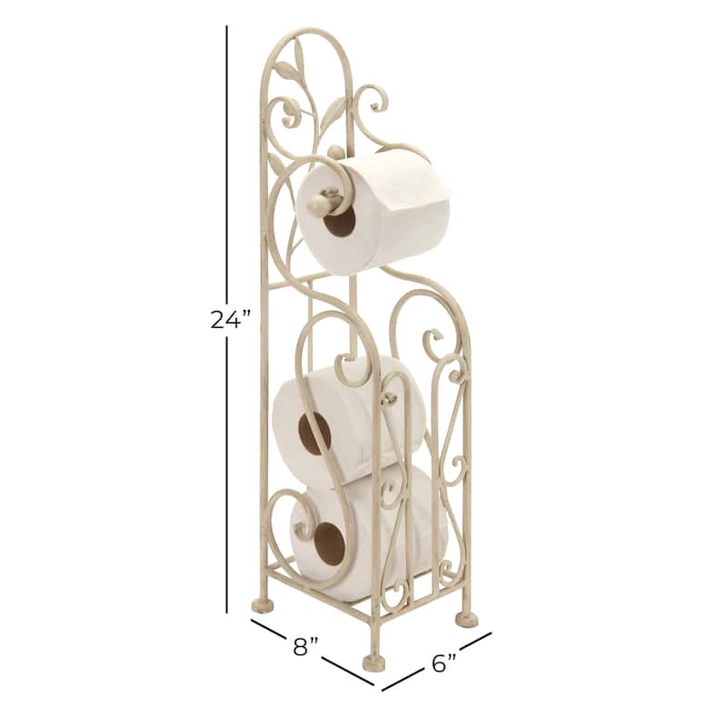 Metal Scroll Toilet Paper Holder with Space to Hold 3 Rolls - Cream - Roche River Decor - 6"W x 8"L x 24"H