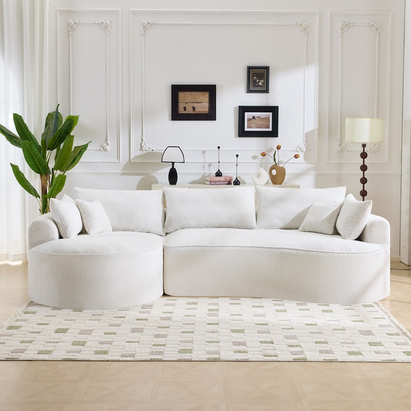 L Shape Sectional Sofa with Curved Chaise Lounge, High-Resilience Sponge Boneless Sofa, Upholstered Sofa with Throw Pillows