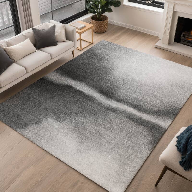 Machine Washable Indoor/ Outdoor Modern Landscape Chantille Rug