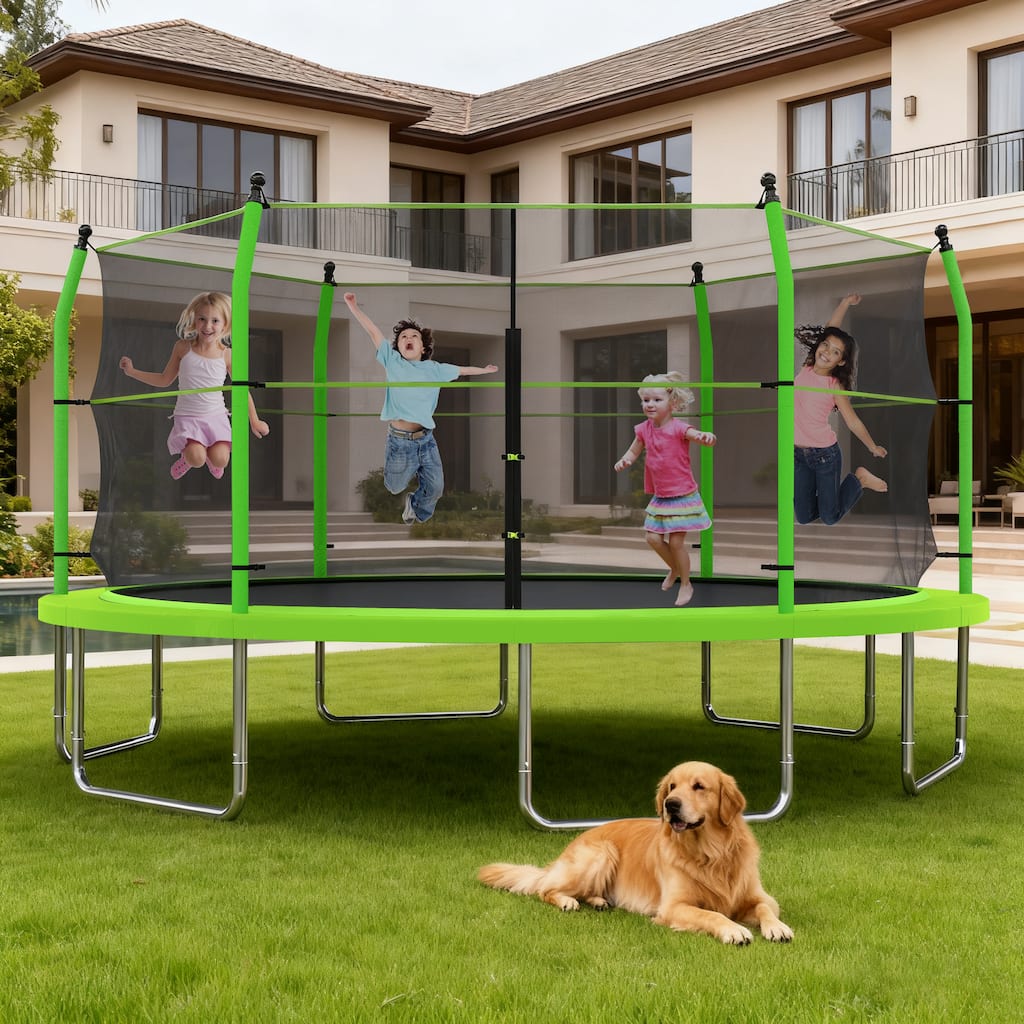 16ft Trampoline with Ladder and Enclosure Net for Kids and Adults, Heavy-duty 16' Outdoor Trampoline for Backyard
