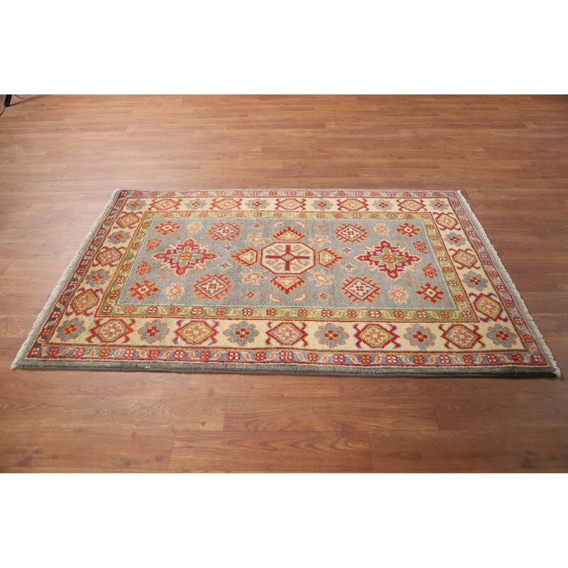 Gray Kazak Traditional Foyer Rug Handmade Wool Carpet - 2'9"x 4'3"