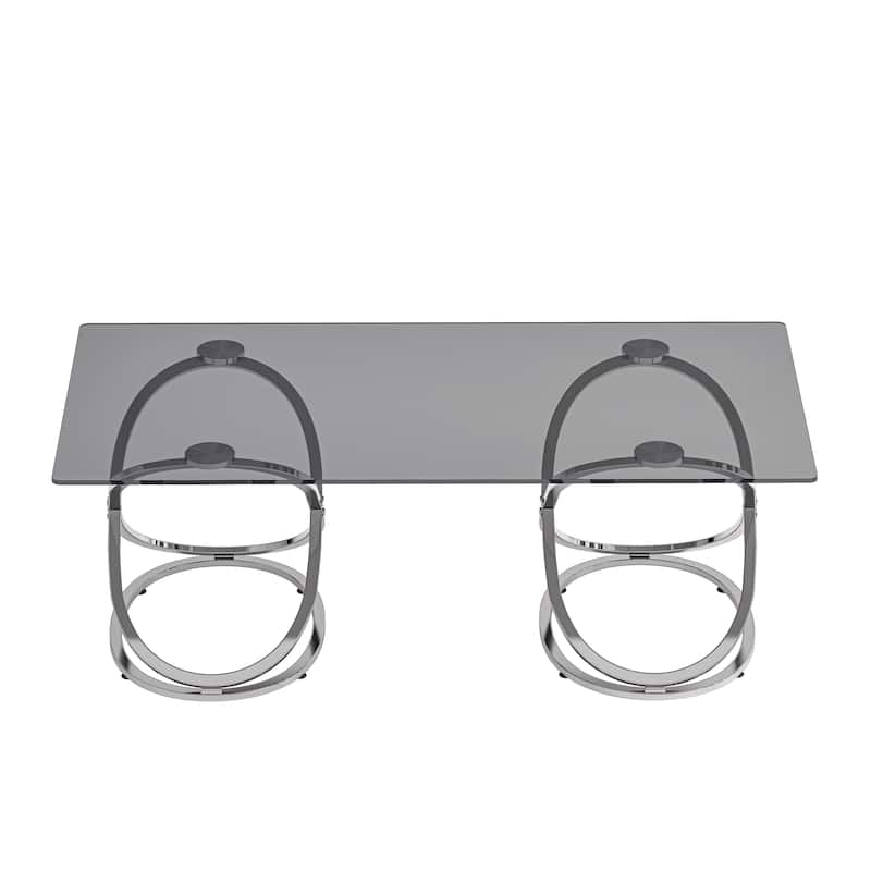 31.50" Modern Rectangle Glass Coffee Table with Ring-Shaped Frames