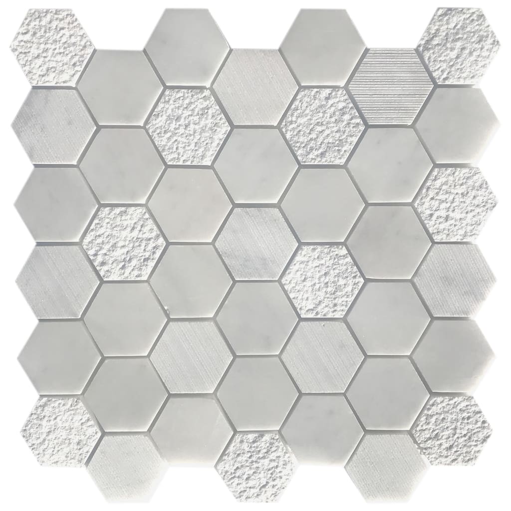Carrara Marble 2" x 2" Honeycomb Textured Mosaic Tile