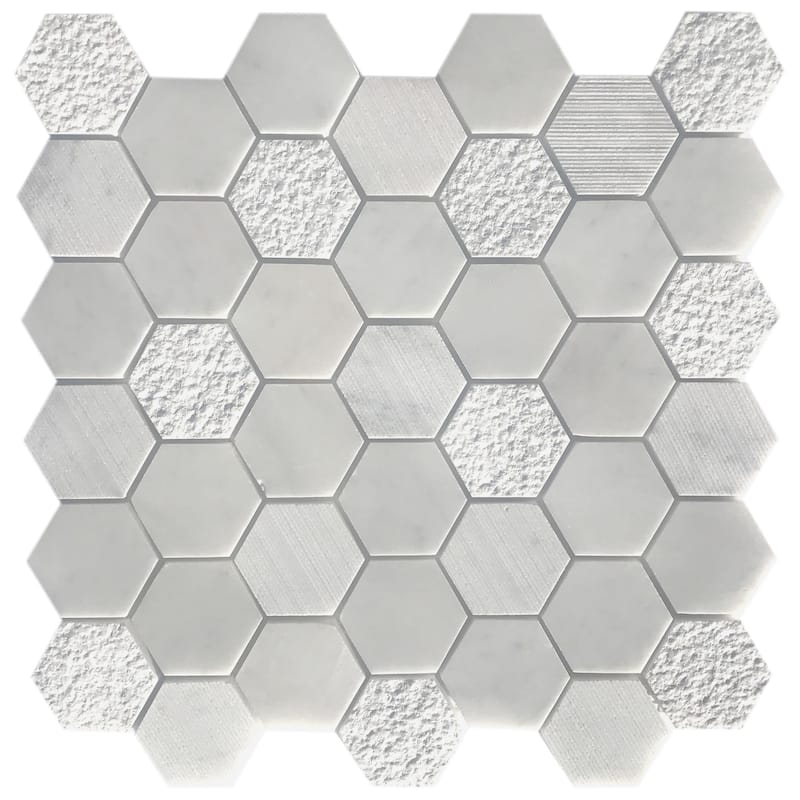 Carrara Marble 2" x 2" Honeycomb Textured Mosaic Tile - Sample - White