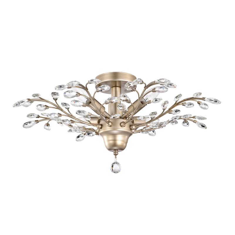 Holly 4-light Brushed Champagne Silver Crystal Leaves Flush Mount