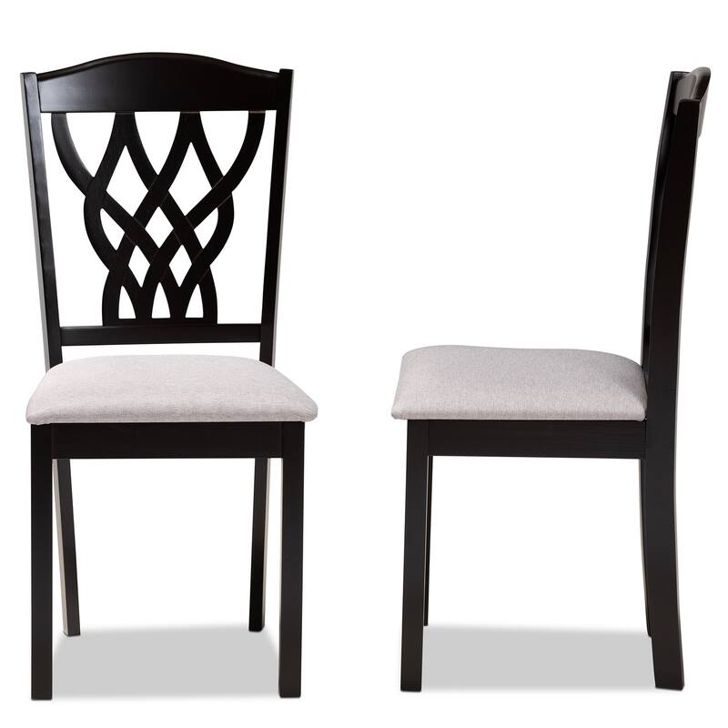Modern Dining Chair Set - 2 Piece Grey Fabric Upholstered Wood Chairs - Contemporary Style
