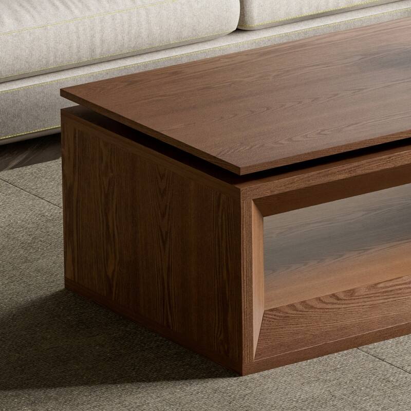 43.3" Lift-Top Coffee Table, Solid Wood Veneer Modern Accent Table with Storage and Adjustable Height