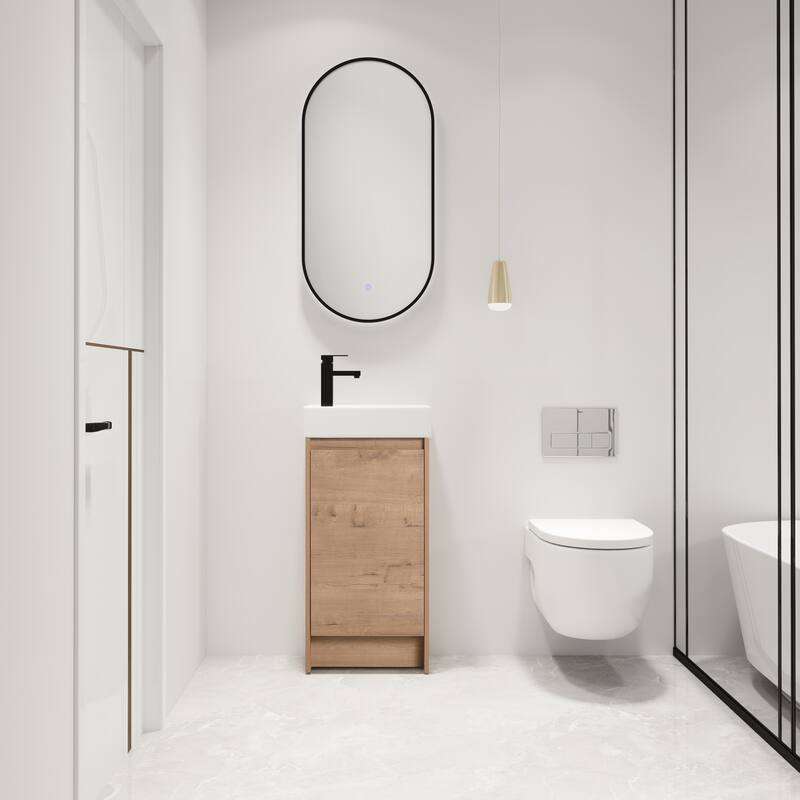 Malwee 16" FreeStanding Bathroom Vanity, Mini Floor Stand Bathroom Vanity with Sink,Soft Close Door and Adjustable shelf
