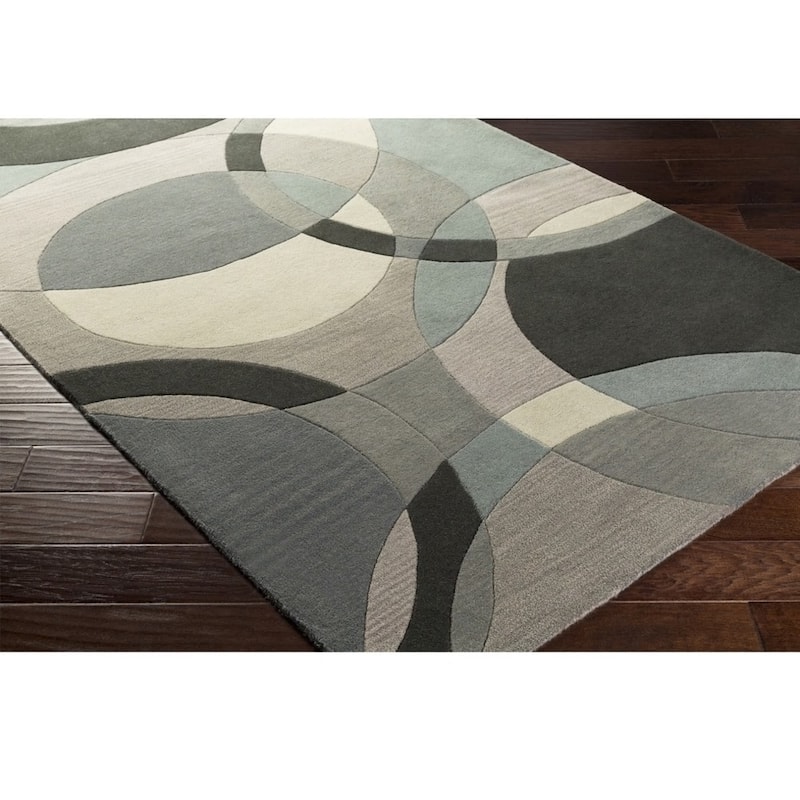 Mayflower Handmade Modern Circles Wool Area Rug - Grey - 5' x 8' - Runner/Rectangle